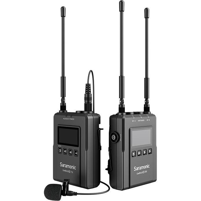 Saramonic UwMic9S Kit1 TX+RX, UHF-Drahtlos-Mikrofonsystem mit abnehmbaren Antennen und OLED-Display, inkl. DK3A Ansteckmikrofon