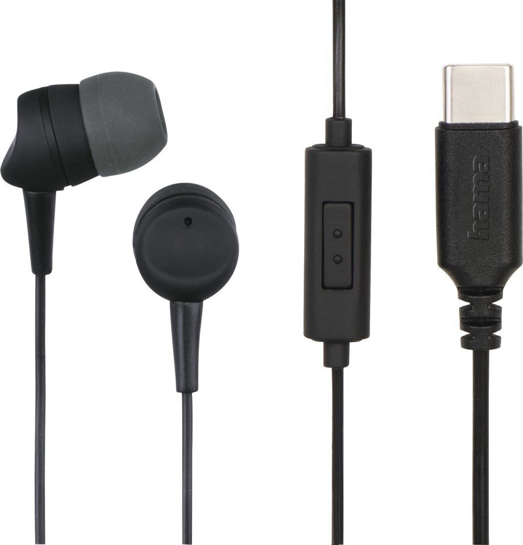 Hama Sea II In-Ear Kopfhörer, USB-C, Schwarz mit Mikrofon und Kabelknickschutz