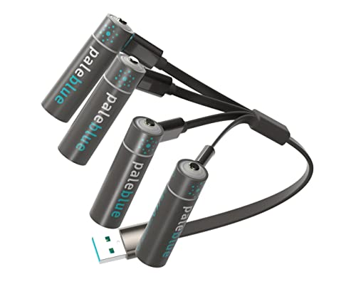 Pale Blue - Li-Ion Rechargeable AA Battery - 4 Pack & 4x1 Charging Cable
