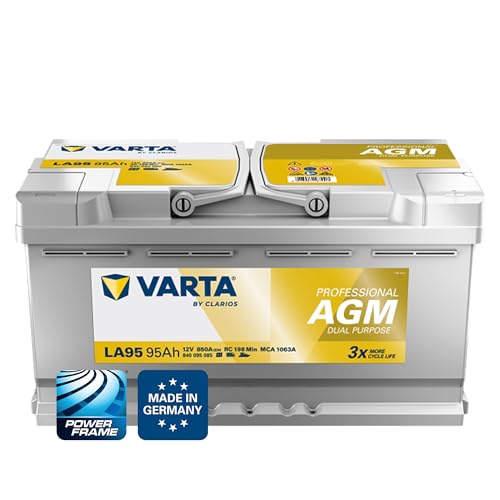 Varta LA95, Professional AGM Autobatterie 12V mit 95Ah und 850A, wartungsfrei und zyklenfest für Wohnmobile und Boote