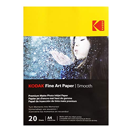 KODAK Fine Art Paper, Mattes Fotopapier, 20 Blatt, 230 g/m², A4, für Tintenstrahldruck, glatte Oberfläche