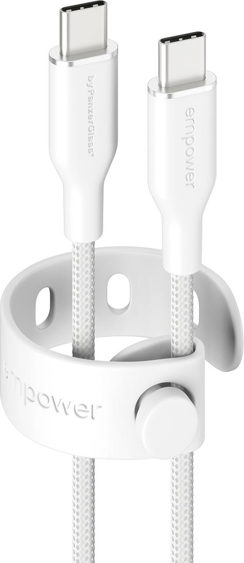empower by PanzerGlass Racing 60W USB-C to USB-C Kabel, 1.2m, USB 2.0, geflochten, Silber Weiß