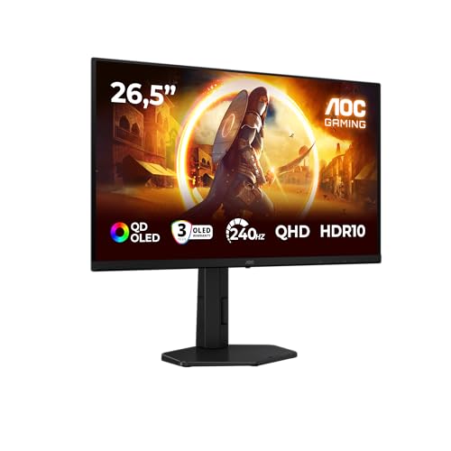 AOC Gaming Q27G4ZDR - 27 Zoll QHD OLED Monitor, 240Hz, 0.03ms Reaktionszeit, G-Sync kompatibel, HDR10, schwarz-rot