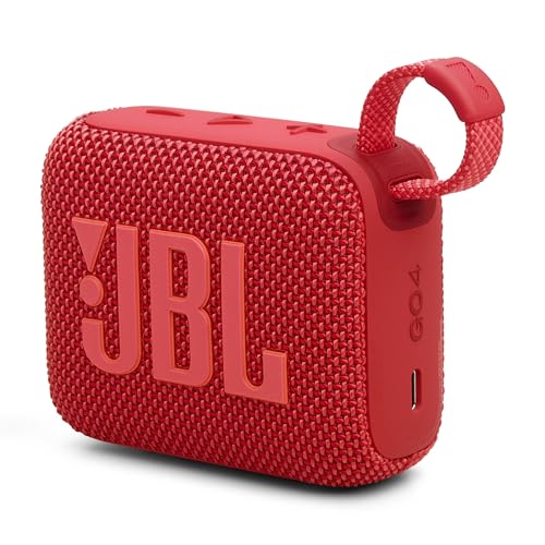 JBL Go 4 in Rot – Tragbare Bluetooth-Lautsprecher-Box Pro Sound, tiefem Bass und Playtime-Boost-Funktion – Wasserfest und staubfest – 7 h Laufzeit