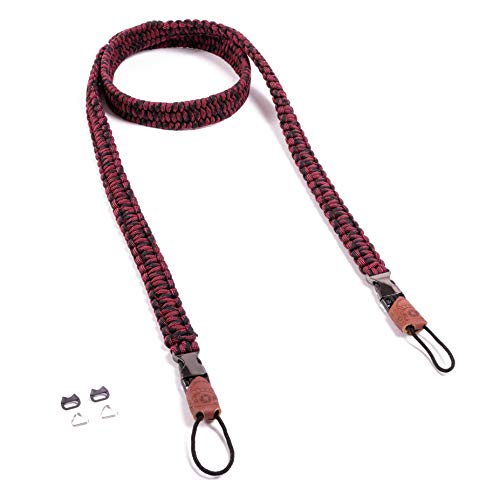 C-Rope Kameragurt THE TRAVELER handgeflochten aus Paracord, Schultergurt mit Schnellverschluss, 140cm, Schwarz-Rot