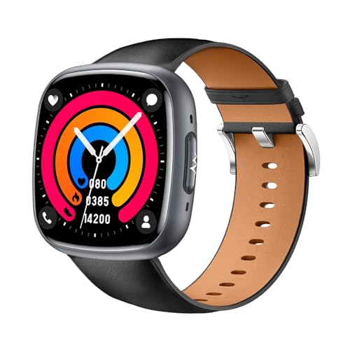 Knauermann NEO 2 (2025) Smartwatch, Gesundheitsuhr mit EKG, HRV, Blutdruck, Schlafapnoe, Bluetooth, schwarzem Rindslederarmband, eckig