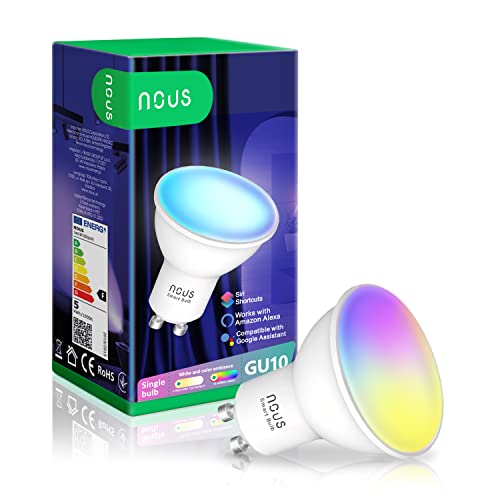 NOUS GU10 RGB LED Lampe, WLAN Glühbirne Alexa, Smart Light Bulb, App gesteuertes Licht, Glühbirne Farbwechsel, LED Glühbirne dimmbar, Smart Life/Tuya App, 2.4GHz WiFi