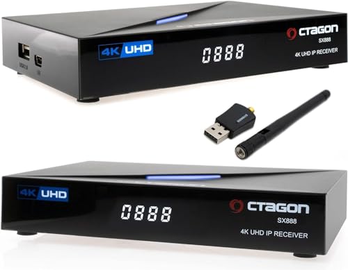 OCTAGON SX888 V2 4K UHD E2 Linux Smart TV Receiver + 600Mbit WLAN Stick - Multiboot SW: Define OS + E2 Linux, WiFi, Kartenleser, Sat to IP, YouTube, Mediathek, Web-Radio, HD, HDMI, Multiroom - Preisvergleich