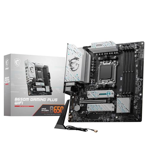 MSI B650M Gaming Plus WiFi Motherboard, mATX - Unterstützt AMD Ryzen 8000/7000 Prozessoren, AM5 - DDR5 Memory Boost 7800+ MHz/OC, PCIe 4.0 x16, M.2 Gen4, Wi-Fi 6E