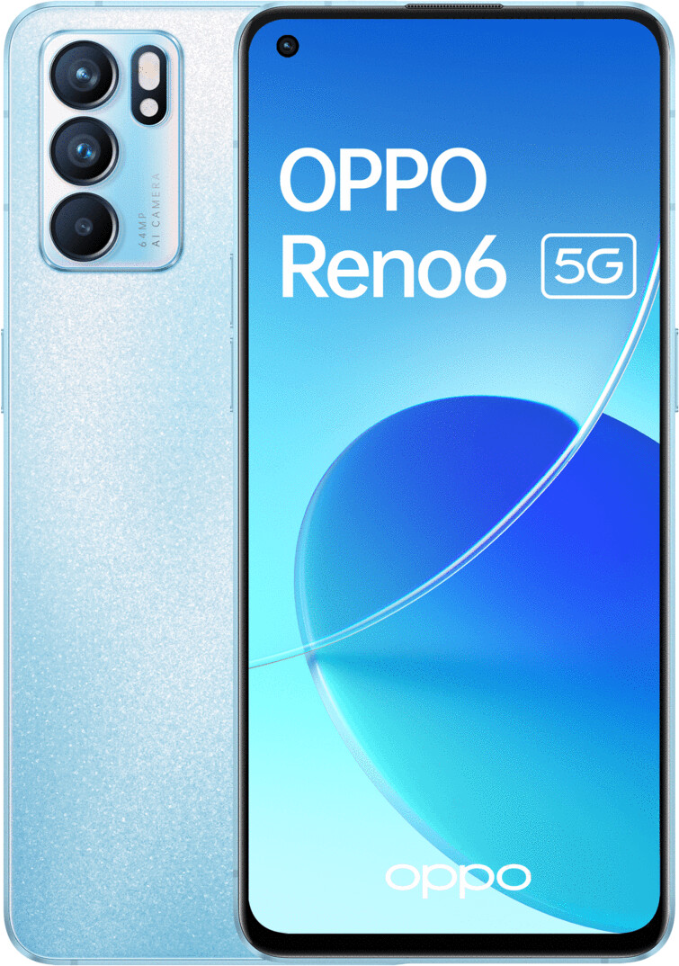 Oppo Reno6 5G Smartphone 16,26cm AMOLED-Display, 128GB interner Speicher, 8GB RAM, Dual-SIM, Android, Blue