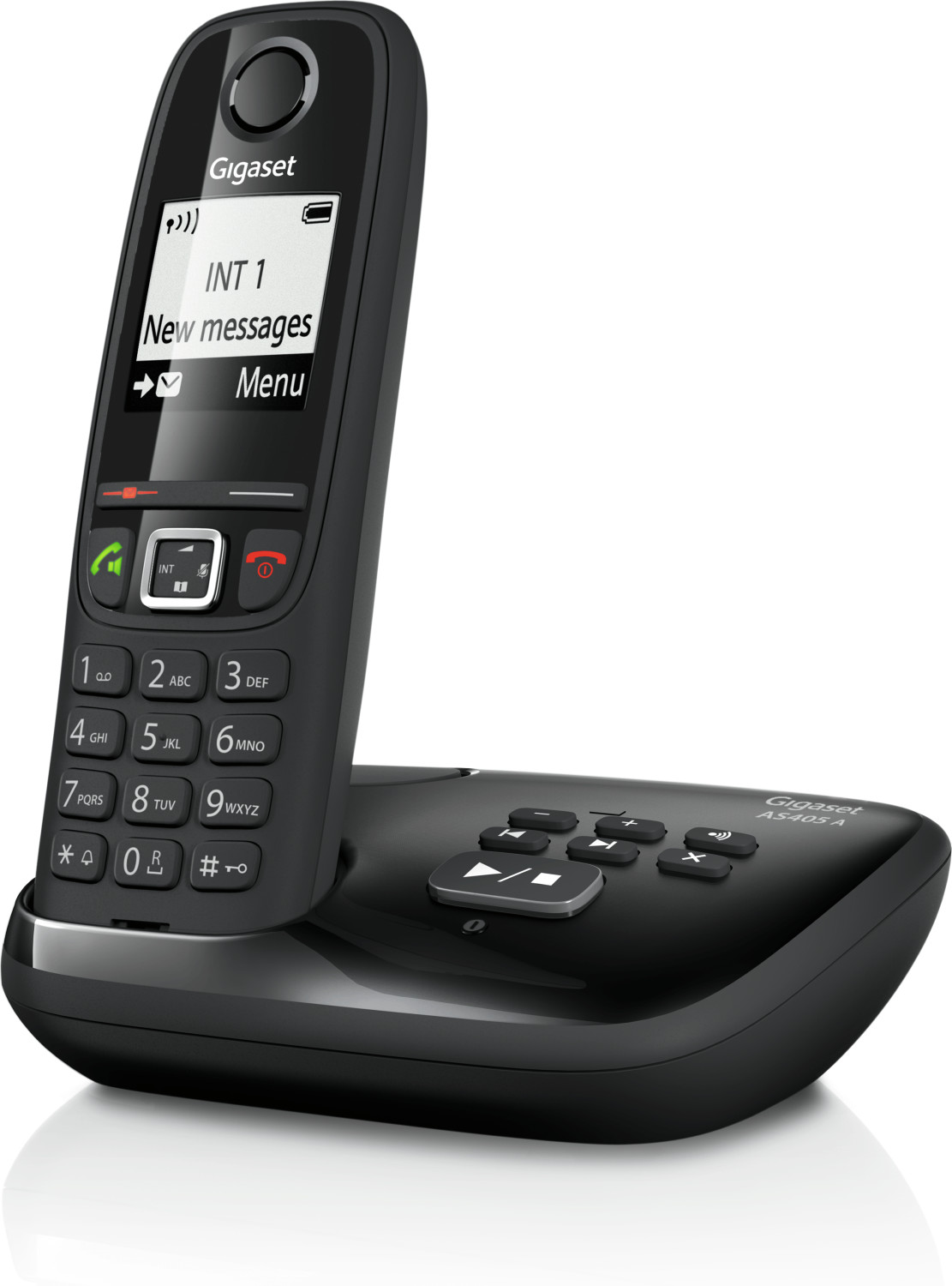Gigaset AS405A schwarz, schnurloses Analog-Telefon, DECT, Telefonbuch mit 100 Einträgen, 20 Minuten Anrufbeantworter, Standard AAA Batterien