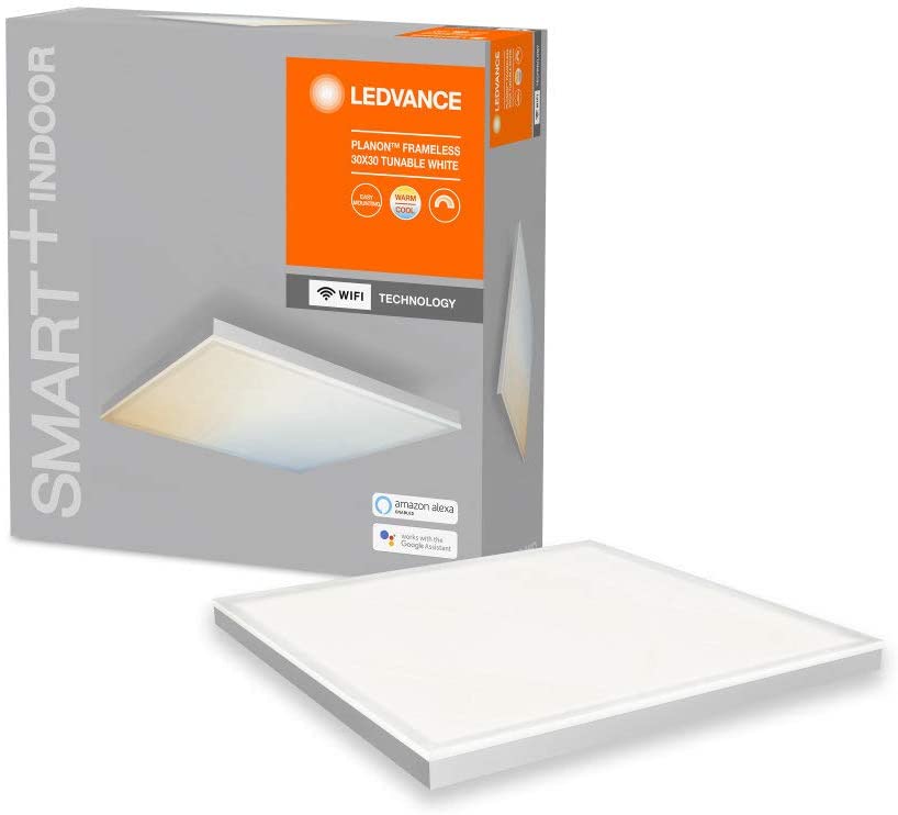 LEDVANCE SMART+ WIFI PLANON FRAMELESS Smarte LED Deckenleuchte, Panel für Innen mit WiFi Technologie, Lichtfarbe änderbar (3000K-6500K), 300mm x 300mm, Kompatibel mit Google und Alexa Voice Control
