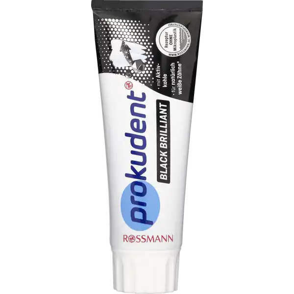 Prokudent Black Brilliant Zahncreme 75 ml – Mit Aktivkohle, Fluorid, vegan, ohne Mikroplastik, sanfte Zahnaufhellung ohne Bleichmittel