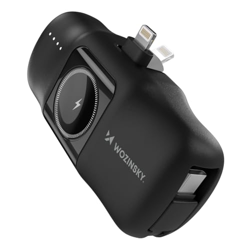 Wozinsky WF16-YLS, 5000 mAh Mini-Powerbank mit 15 W Ladeleistung, integriertem USB-C-Kabel und Apple Watch Ladegerät, Schwarz