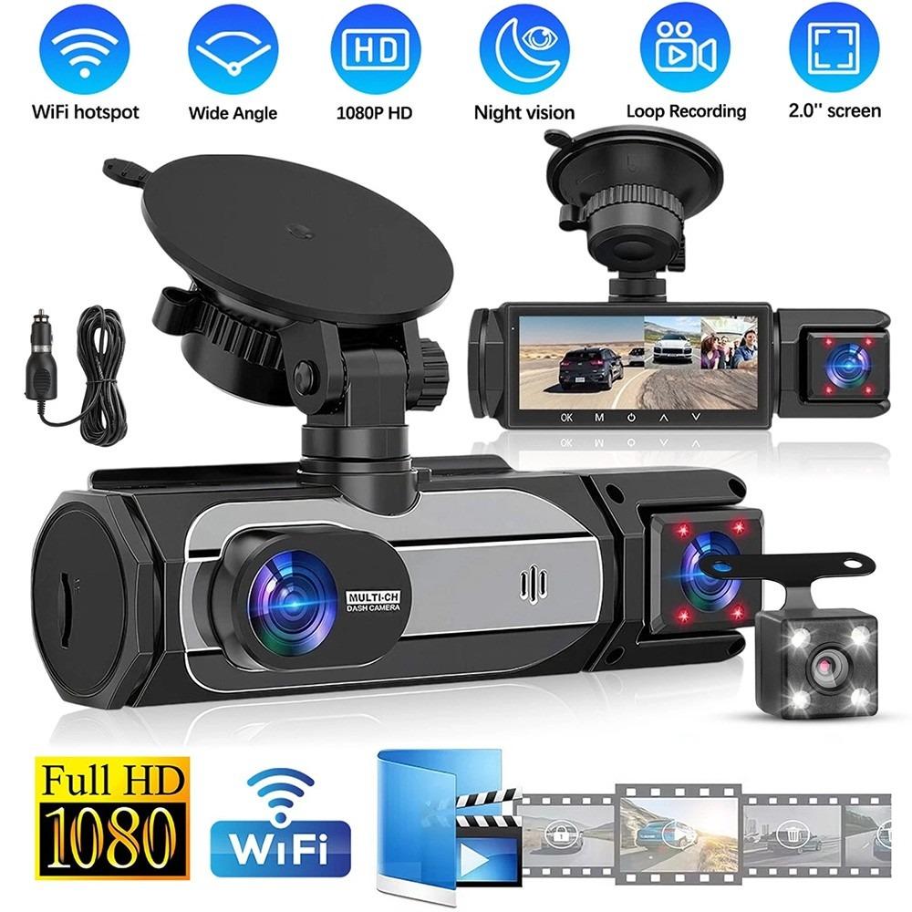 COOAU 3-Kanal Dashcam 1080P, Full HD Dash Kamera mit 150° Weitwinkel, 3,16" IPS Display, WiFi, Super Nachtsicht & WDR