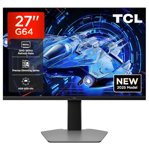 TCL Gaming Monitor 27G64, 27 Zoll QD-Mini-LED, QHD 2560x1440, 180Hz, 1ms GTG, HDR 600 nits, AMD FreeSync, G-Sync-kompatibel