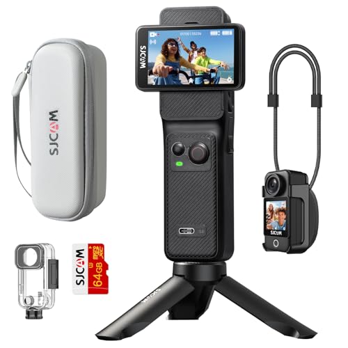 SJCAM C400 Actionkamera 4K, 7 Stunden Akkulaufzeit, 6-Achsen-Stabilisierung, dualer Touchscreen, 30m wasserdicht, Schwarz, inkl. 64GB Karte