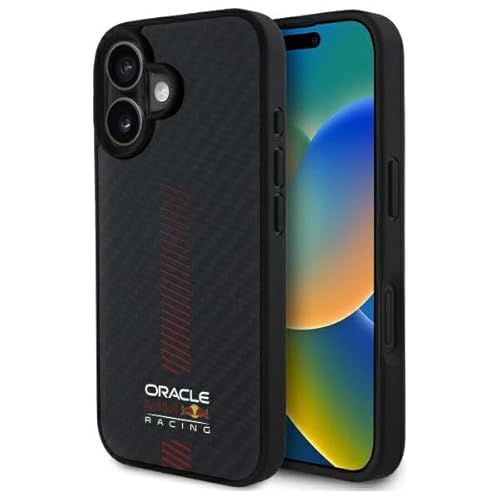 Red Bull Hülle Racing Carbon Powerbar MagSafe für Apple iPhone 16, Smartphone Hülle in Schwarz mit hochwertigem Schutz und ikonischem Rennteam-Design