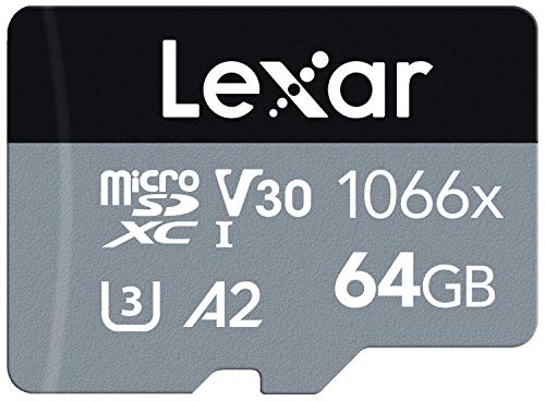 Lexar Professional 1066x Micro SD Karte 64GB, Speicherkarte microSDXC UHS-I SILVER Serie, Enthält SD-Adapter, Bis Zu 160MB/s Lesegeschwindigkeit, für Action-Kamera, Drohnen, Handy (LMS1066064G-BNAAG)