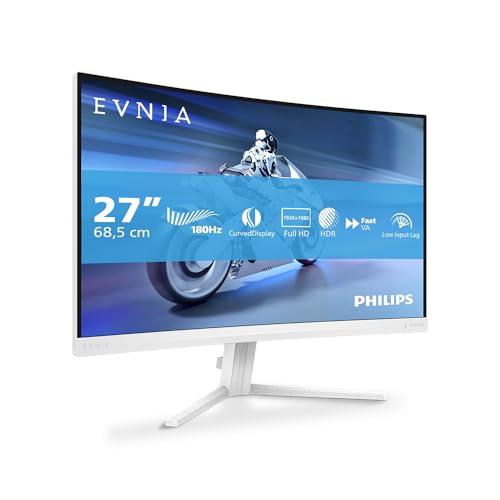 PHILIPS Evnia 27M2C5201L - 27 Zoll Full HD Curved Gaming Monitor, 180 Hz, 1 ms, FreeSync Premium, HDR10, Ambiglow, Weiss