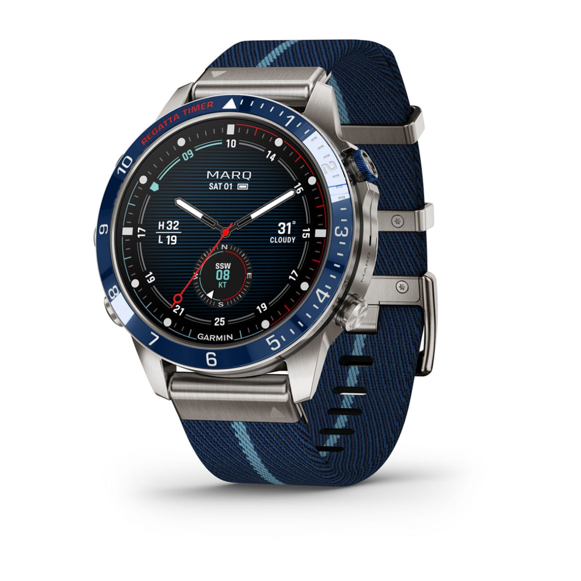 Garmin Marq Generation 2 Captain Smartwatch GPS, Unisex, 46mm, Titaniumgehäuse, Nylonarmband, Blau