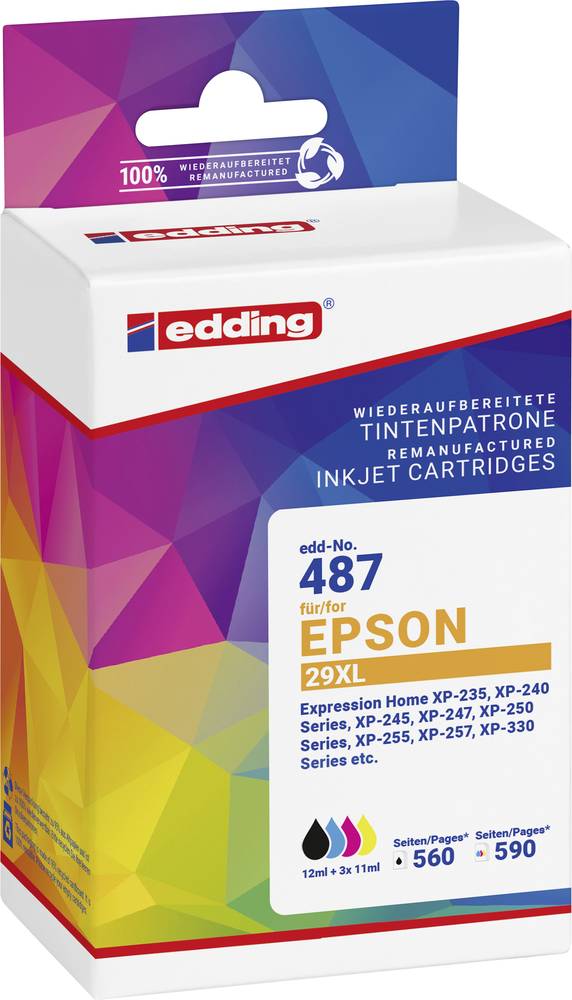 Edding EDD-487 Druckerpatrone schwarz, cyan, magenta, gelb, Kompatibel zu Epson T2996, T2991, T2992, T2993, T2994, 29XL, 4er-Set