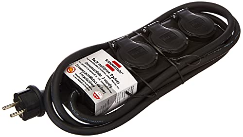 Brennenstuhl Steckdosenleiste IP44, Garten Steckdosenleiste mit 3 Steckdosen, 2m Kabel, spritzwassergeschützt, schwarz