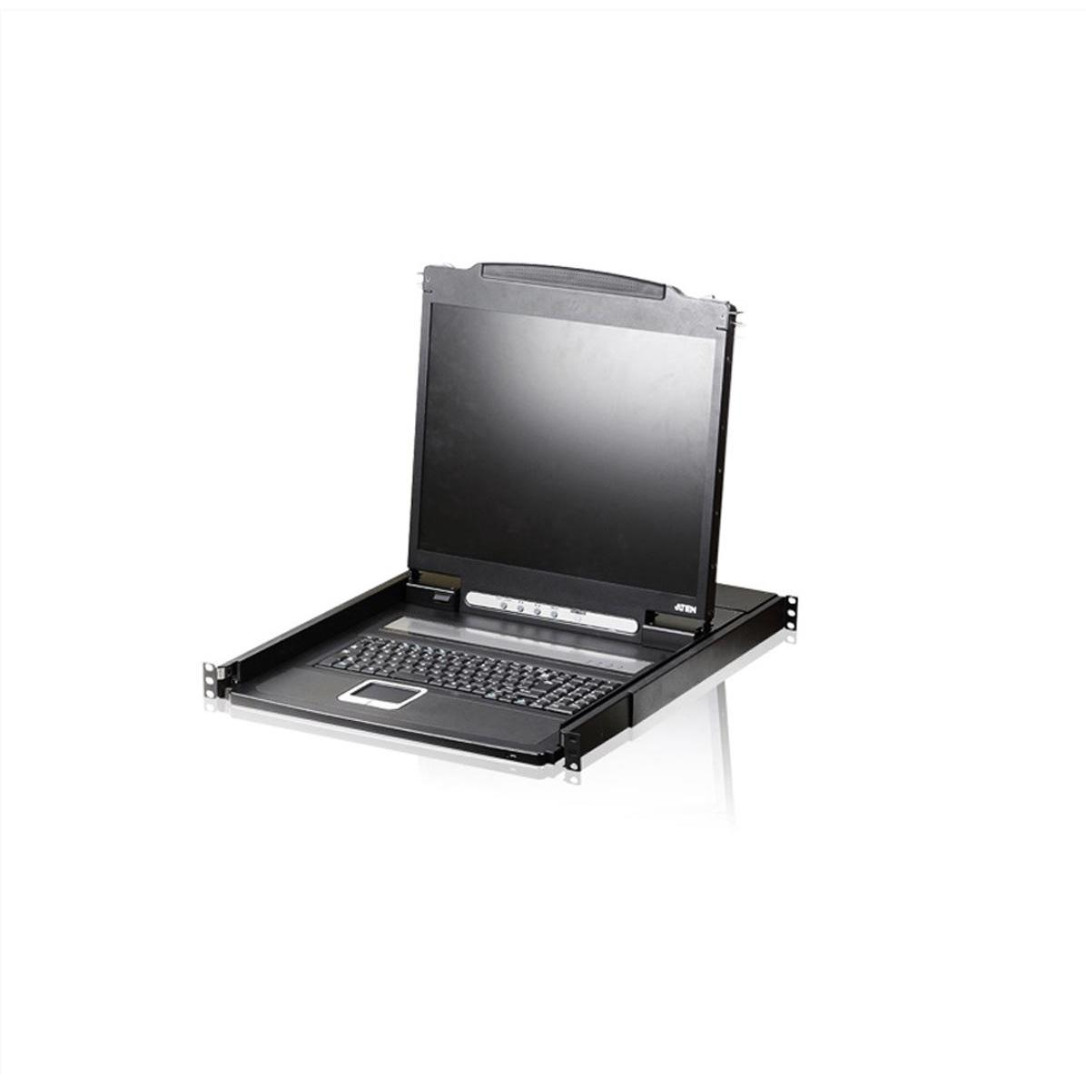 Aten CL1000N FR Single Rail 19"-LCD-Konsole, 19" 1HE, KVM Switch mit PS/2-USB und VGA, Schwarz