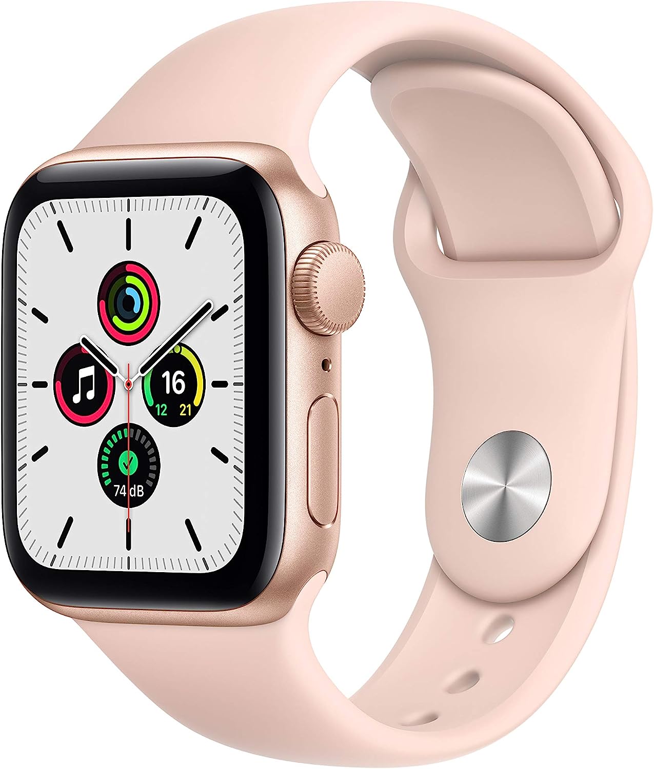 Apple Watch SE 2020 (1. Generation) Smartwatch GPS, 40mm, Aluminiumgehäuse Gold, Sportarmband Sandrosa
