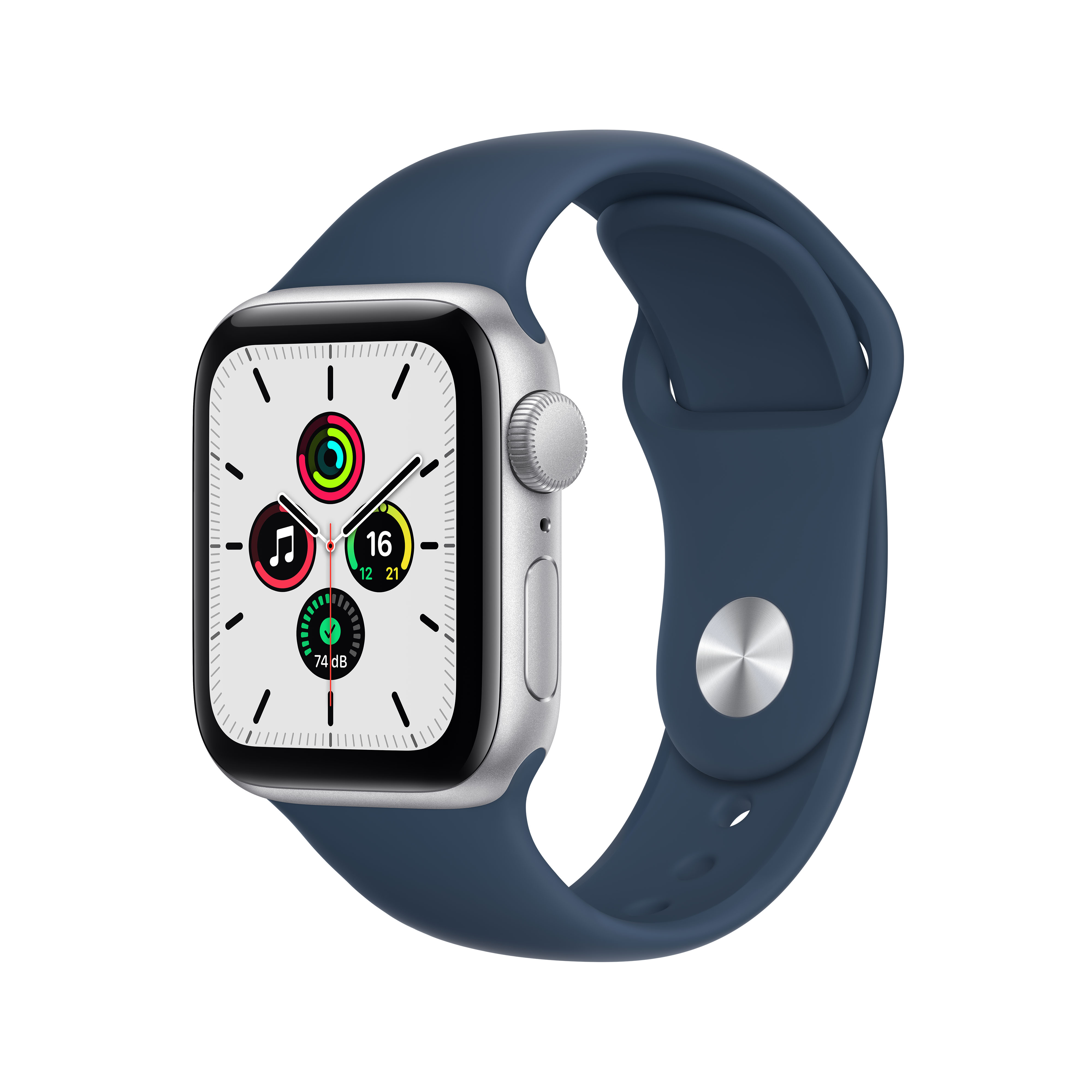 Apple Watch SE 2020 (1. Generation) Smartwatch GPS, 40mm, Aluminiumgehäuse Silber, Sportarmband Abyssblau