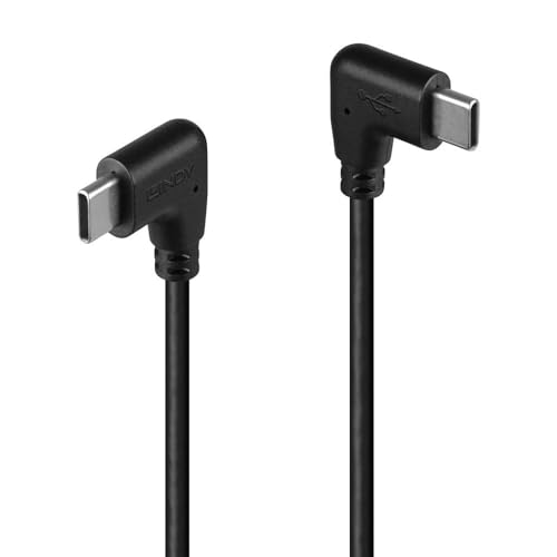 LINDY USB 2.0 Typ C Kabel, 2 x 90° gewinkelt, 0,5m, schwarz, 60W Stromversorgung