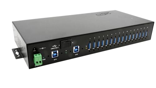Exsys EX-1526HMVS, 16-Port USB 3.2 Gen1 Managed Metall HUB mit 15KV ESD Überspannungs-Schutz und LED Statusanzeigen