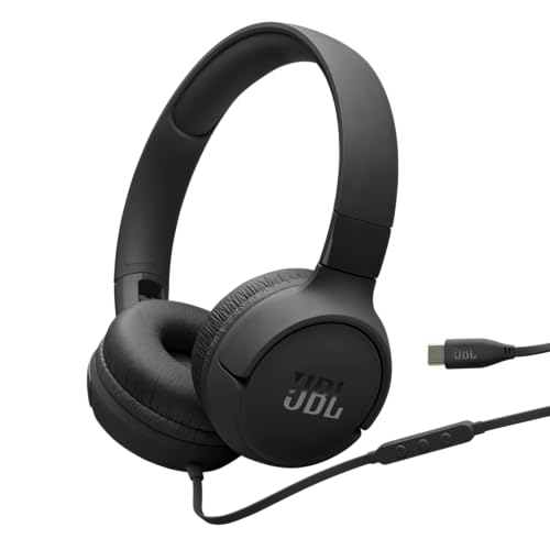 JBL Tune 520C, kabelgebundene On-Ear-Kopfhörer mit Mikrofon, Pure Bass Sound, EQ-Presets, USB-C-Anschluss, faltbares Design, Schwarz
