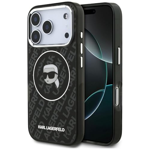 CG MOBILE Karl Lagerfeld IML Karl Köpfe Logo Hülle, kompatibel mit MagSafe, für iPhone 17 Pro Max, schwarz, TPU/PC Hardcase