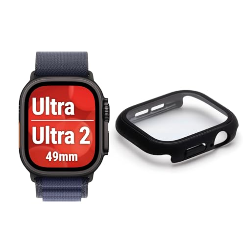 Displex 10H Panzerglas für Apple Watch Ultra (2/3) (49mm), Full Body Schutz, IP68 Wasserdicht, matt-schwarz, Snap-On Montage, Rundum Displayschutz