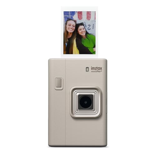 INSTAX instax mini LiPlay+™, hybride Sofortbildkamera mit 2,7-Zoll-LCD, Sand Beige, interner Speicher und Micro-SD-Kartensteckplatz