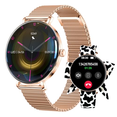 FOREVER Smartwatch Lucca Damen Roségold – Elegante Damen Smartwatch mit AMOLED Display, Bluetooth Anrufen, Fitness- & Gesundheitstracking, IP68 wasserdicht, 2 Armbänder