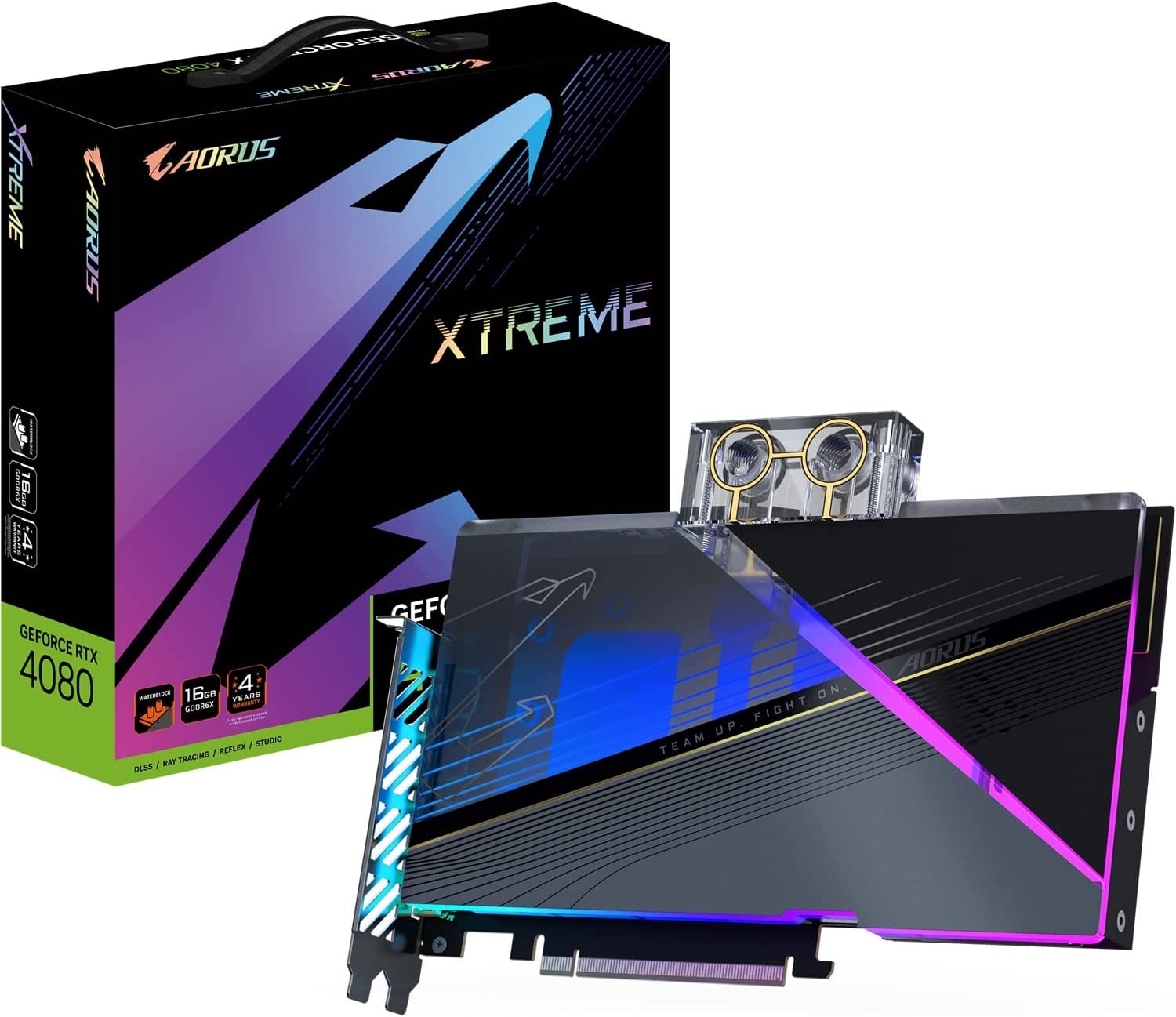 Gigabyte Aorus GeForce RTX 4080 - 16GB GDDR6X, 2565 MHz Boost, Radiator mit 3x Axial-Lüfter (120mm), HDMI, DisplayPort, 320W (GV-N4080AORUSX WB-16GD)