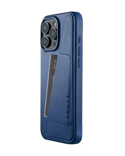Mujjo Leather Wallet Case iPhone 16 Pro Max Blau - Integrierte Brieftaschen-Funktionalität, Außergewöhnlicher Schutz, Magsafe-Leistung, Hochwertiges europäisches Leder, Hergestellt aus recycelten Materialien