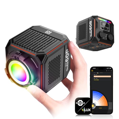 Rollei LUX 60 RGB Cube, 60 W LED Videoleuchte mit integriertem Akku, USB-C Aufladung, Steuerung per Candela App, 13 FX-Modi, kompaktes Format für Fotografie und Videos