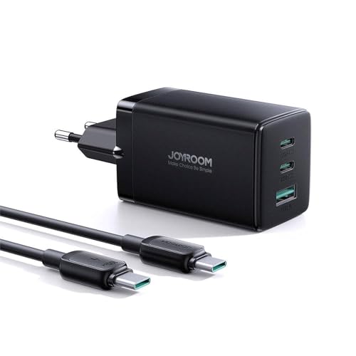 Joyroom Schnellladeadapter GaN 65 W USB 2x USB-C Schwarz + USB-C-auf-USB-C-Kabel 100 W 1,2 m (TCG01)