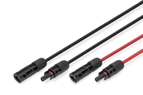 DIGITUS Solarkabel Verlängerungsset – 2 Kabel à 5 m – 6 mm² mit MC4-Stecker – IP65/68, UV-beständig und wetterfest – 1x Rot, 1x Schwarz