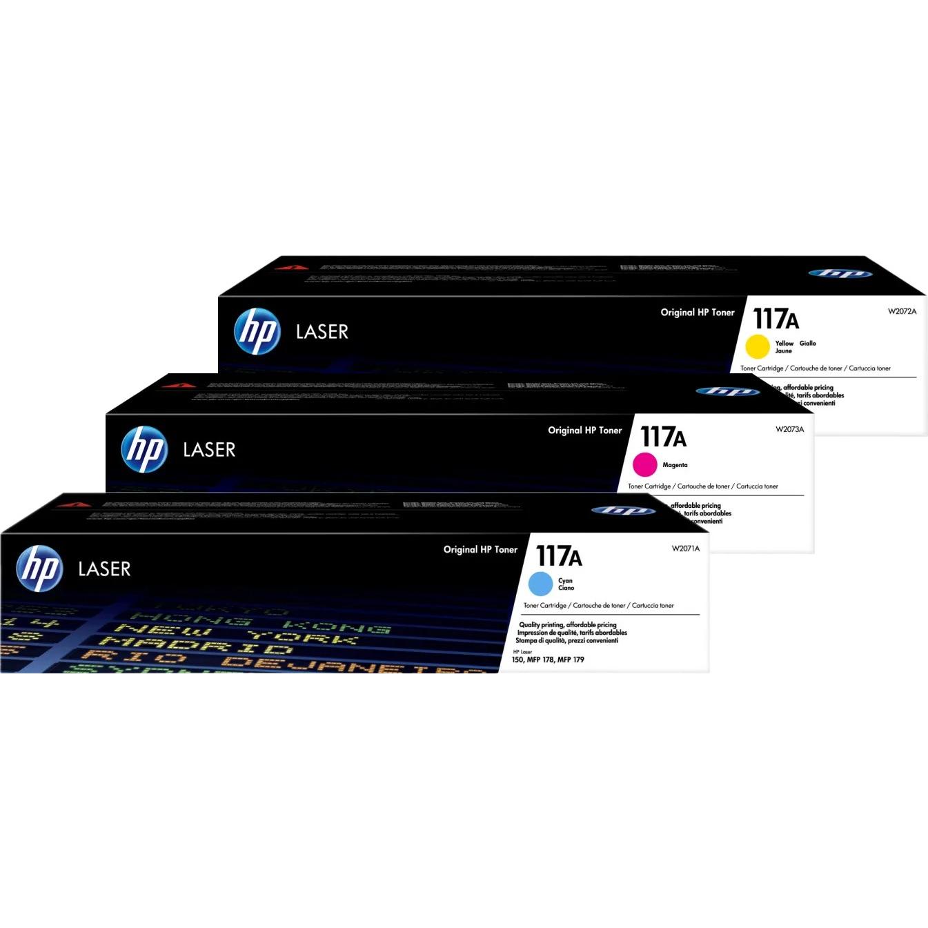 HP 117A Toner 3-Pack, Cyan, Magenta, Gelb für Farblaserdrucker, bis zu 700 Seiten pro Patrone