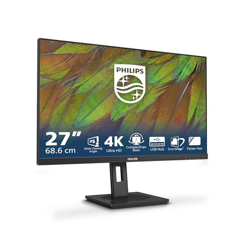 Philips 27B1N3800, 27 Zoll Ultra HD Monitor mit höhenverstellbarem Standfuß, integrierten Lautsprechern und Adaptive Sync (3840x2160, 60 Hz, 2x HDMI 2.0, 1x DisplayPort 1.4, USB Hub), schwarz