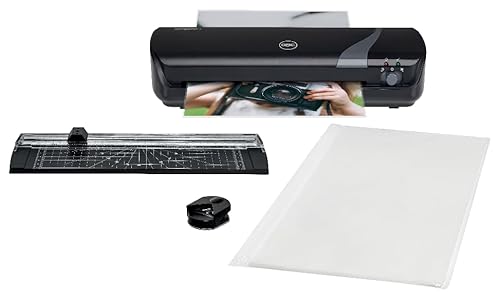 GBC Inspire+ 4-in-1 Set mit A4-Laminiergerät, Papierschneider und Eckenrunder, inkl. Starterkit mit Laminierfolien, Für 75 bis 125 mic Laminierfolien, Laminiergerät in Schwarz (4410036)
