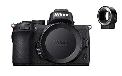 Nikon Z 50 Spiegellose Kamera im DX-Format mit Nikon FTZ-Adapter (20,9 MP, OLED-Sucher mit 2,36 Millionen Bildpunkten, 11 Bilder pro Sek., Hybrid-AF mit Fokus-Assistent, ISO 100-51.200, 4K UHD Video)