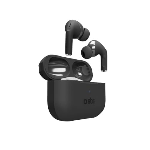 SBS Air Kab Max TWS, In-Ear-Kopfhörer mit True Wireless Stereo, 5 Stunden Akkulaufzeit, Ladecase mit kabelloser Ladefunktion, Touch-Bedienung, schwarz
