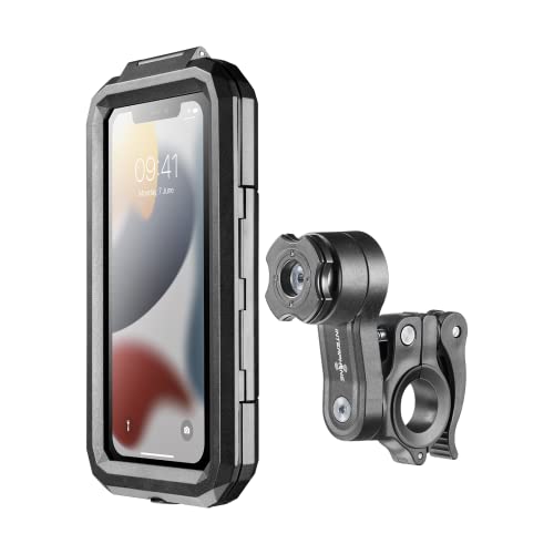 Interphone - QUIKLOX Modular System - 2 in 1 - Handyhalterung für Motorräder - Universelle wasserdichte Hartschale für Smartphones bis 6,5" - Lenkerhalterung inklusive