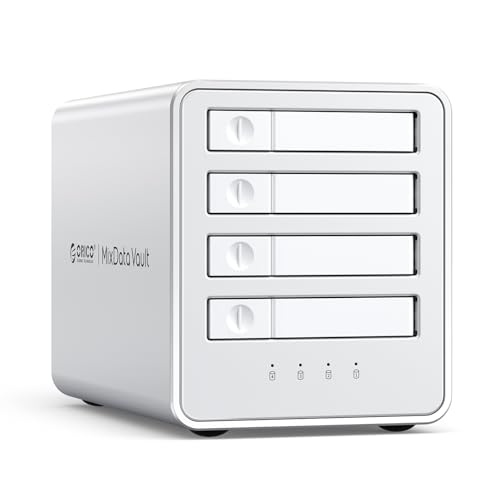 ORICO Aluminium RAID Festplattengehäuse 4-Bay 2.5 Zoll, Dockingstation für SSD/HDD mit Lüfter, Unterstützung für bis zu 32 TB, USB 3.2 Gen2, 7 RAID Modi