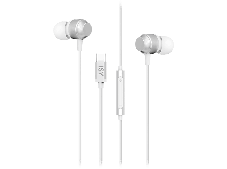 ISY IIE 1102-WT, Kabelgebundene In-ear Kopfhörer mit Type-C Anschluss und Silikon-Ohrstöpseln, Weiß
